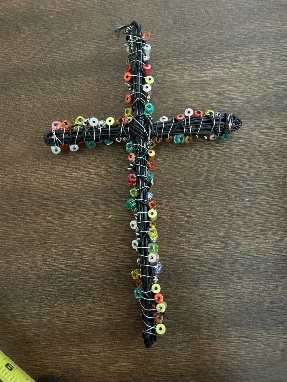 Handcrafted Multicolor Beaded Cross Wall Hanging - Decorative Accent